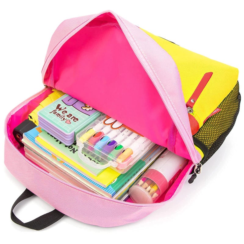 HawLander Little Kids Backpack for Boys or Girls, Toddler School Bag Fits 3 to 6 years old, Pink Yellow, 15 Inch - Image 4